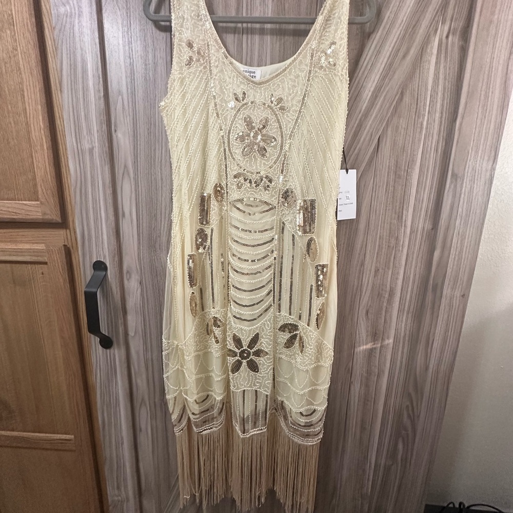 Unique Vintage Cream Fringe Mini Dress